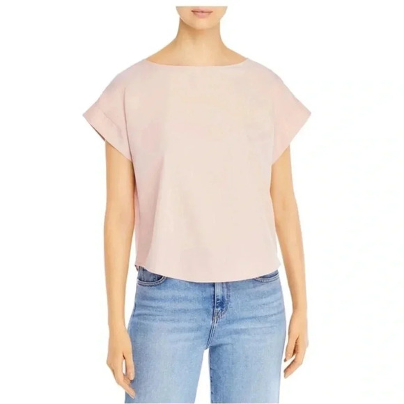 EILEEN FISHER NWT Womens Pink Stretch Cap Sleeve Boat Neck Top Size XL - Picture 1 of 9